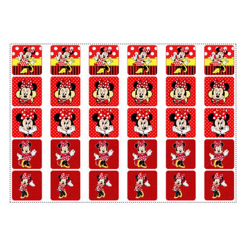 30 Adesivos Minnie Vermelha para Lembrancinha Quadrado 3,7cm