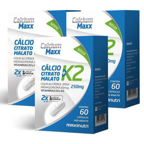03 Calcium Maxx + K2 60 Cápsulas - Maxinutri