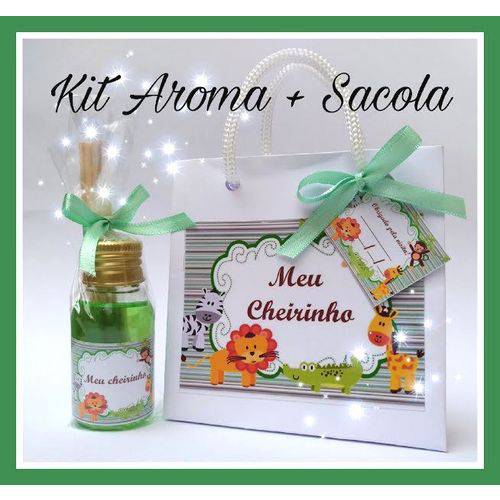 30 Kit Aromatizador + Sacolinha Lembrancinha de Maternidade / Lembrancinhas Chá de Bebê / Safari Verde