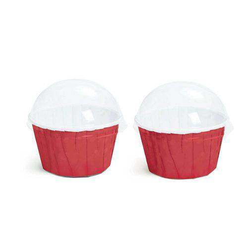 20 Kit Forminhas Cupcake com Tampa Composê Liso Vermelho P Decoração Festas