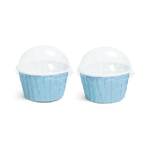 20 Kit Forminhas Cupcake com Tampa Liso Azul Claro M Decoração Festas