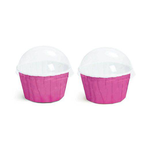 20 Kit Forminhas Cupcake com Tampa Sortido Liso Pink P Decoração Festas