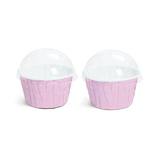 20 Kit Forminhas Cupcake com Tampa Sortido Liso Rosa P Decoração Festas
