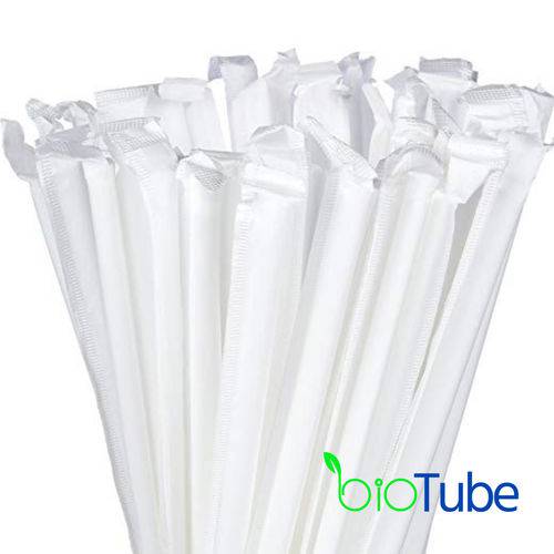 300 Canudo de Papel Branco Individualmente Hermeticamente Embalados Biotube Biodegradável Reciclável