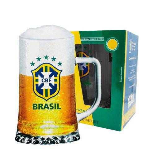 1 Caneca Chopp Cerveja Brasão Copa Brasil Vidro 500ml