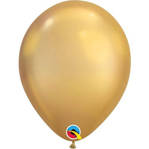 1 Pacote - Balão Chrome - Látex - Dourado - 11 Pol. - 5 Uni. Qualatex