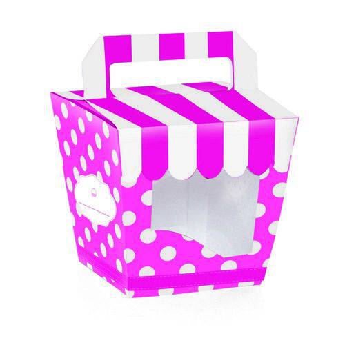 10 Caixas Cupcake Mini com Alca Listras/poa Pink Dec. Festas