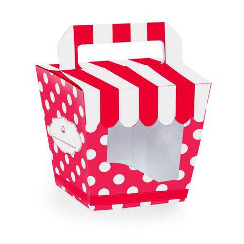 10 Caixas Cupcake Mini com Alça List/poa Vm Decoração Festas