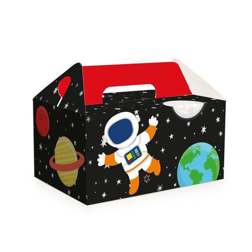 10 Caixas Kit Lanche Escolar Crianças Astronauta 20x13x10cm