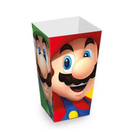 10 Caixas P/Pipoca Super Mario 6X6X12,5Cm Dec. Festas
