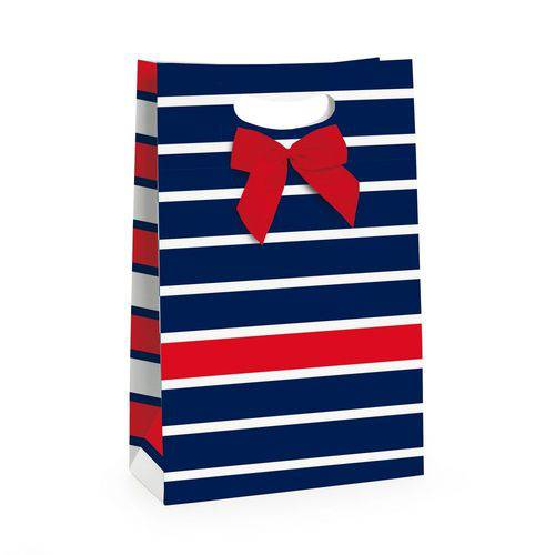 10 Caixass para Presente Navy Listras Vermelho Azul P Festa
