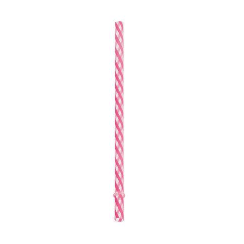 10 Canudos Plastico 19Cm Listras Pink/Transp Dec. Festas