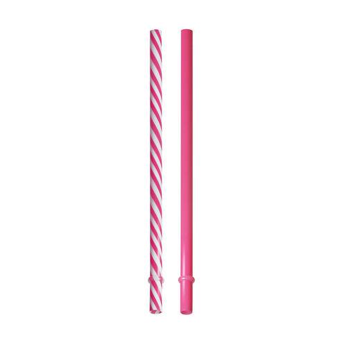 10 Canudos Plastico 19Cm Pink/Branco Dec. Festas