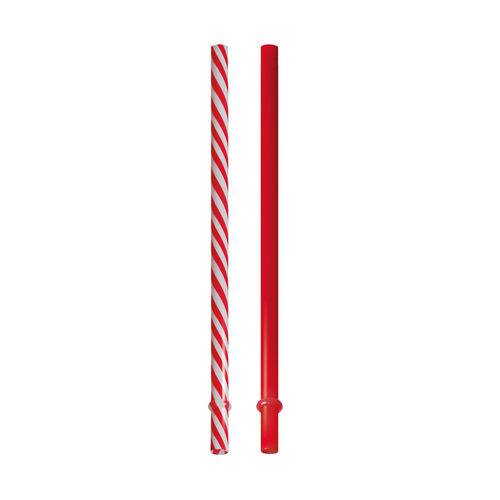 10 Canudos Plastico 19Cm Vermelho/Branco Dec. Festas