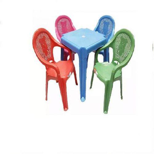 10 Conjunto Mesa Azul 4 Cadeiras Infantil Colorida Antares