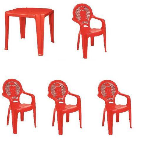 10 Conjunto Vermelho Mesa 4 Cadeiras Infantil Antares
