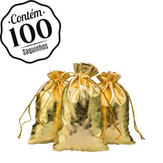 100 Saquinhos Lamê Atacado 10 X 15 Dourado