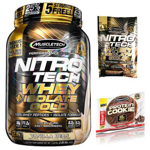 100% Whey Gold Isolado Nitro Tech 907g + Cookies + Dose Única - Muscletech