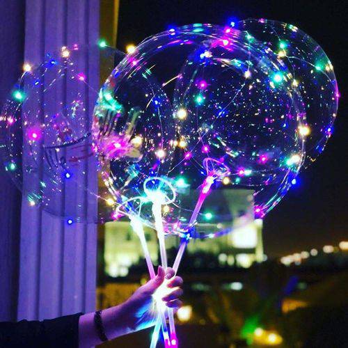 15 Balões com Led Vareta e Pilha Decorativos Transparente Festa Aniversario