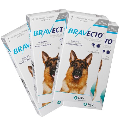4 Bravecto Comprimido para Cães de 20 a 40kg - MSD 20 - 40 Kg