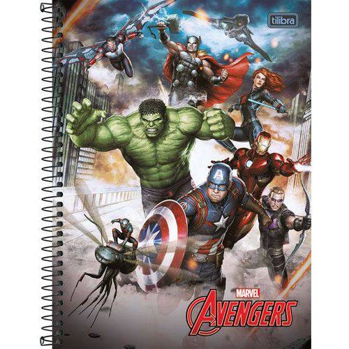 4 Cadernos Espiral Capa Dura Universitário 10 Matérias Avengers Assemble - 200 Folhas