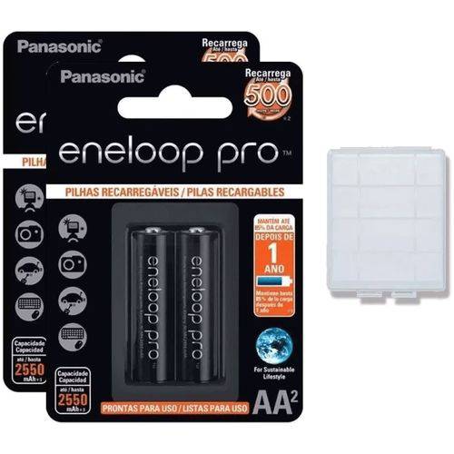 4 Pilhas AA Recarregáveis Panasonic Eneloop Pro (2 Cartelas C/2 Pilhas Cada)