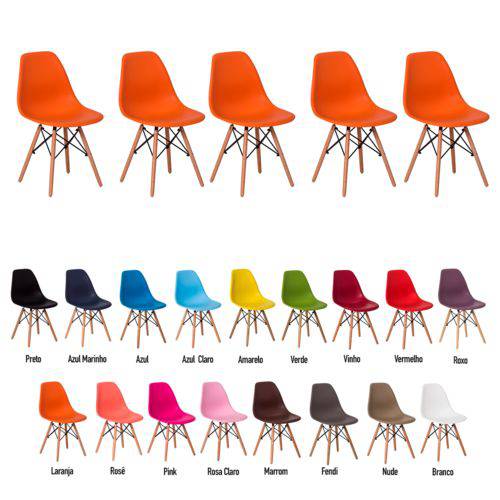 5 Cadeiras Eiffel Eames Dsw Várias Cores - (laranja)