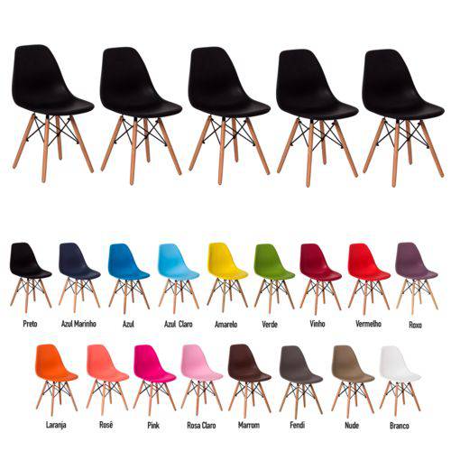 5 Cadeiras Eiffel Eames Dsw Várias Cores - ( Preta)