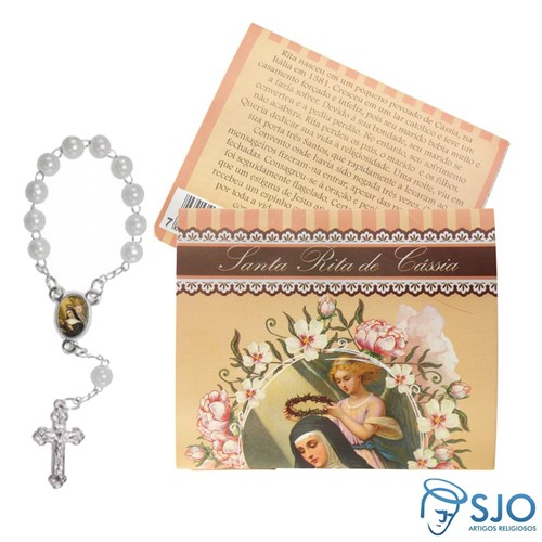 Cartão com Mini Terço Santa Rita de Cássia | SJO Artigos Religiosos