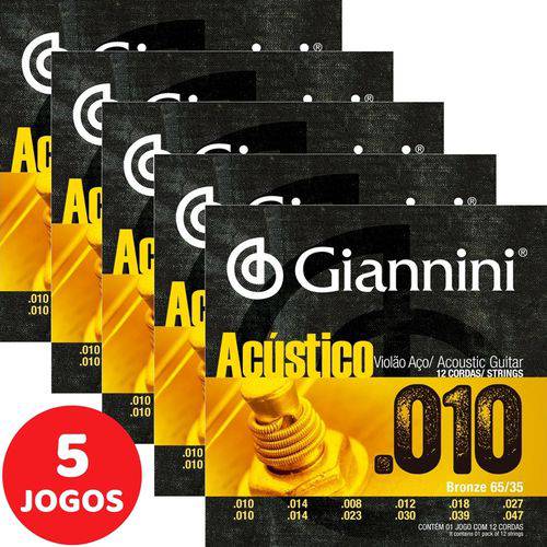 5 Encordoamento Giannini Acústico Violão 12 Cordas 010 047 GESWA12 Bronze 65/35
