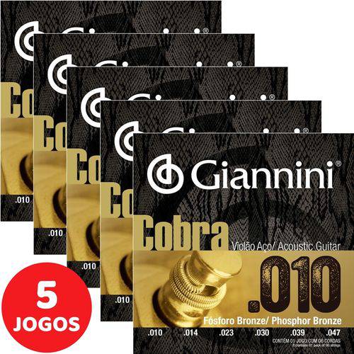 5 Encordoamento Giannini Cobra Violão Aço 010 047 GEEFLEF Fósforo Bronze