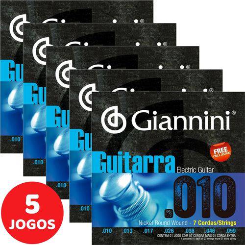 5 Encordoamento Giannini P/ Guitarra de 7 Cordas 010 059 GEEGST710 Nickel W.