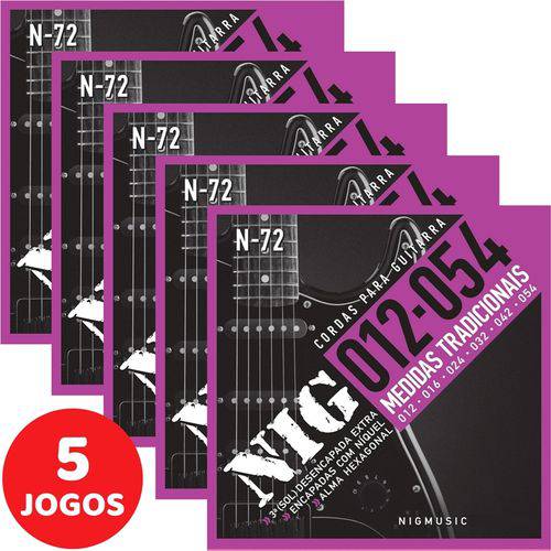 5 Encordoamento Nig P/ Guitarra 012 054 N72 Encapadas com Níquel
