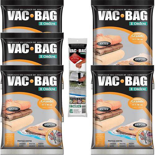 5 Sacos à Vácuo Vac Bag Ordene Grande 55x90 + Bomba Manual