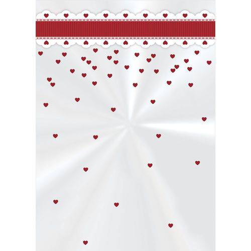 50 Sacos Poli Transp. 11x19,5cm Cute Corações Vermelho