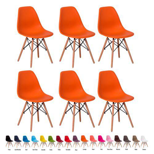6 Cadeiras Eiffel Eames Dsw Várias Cores - (laranja)