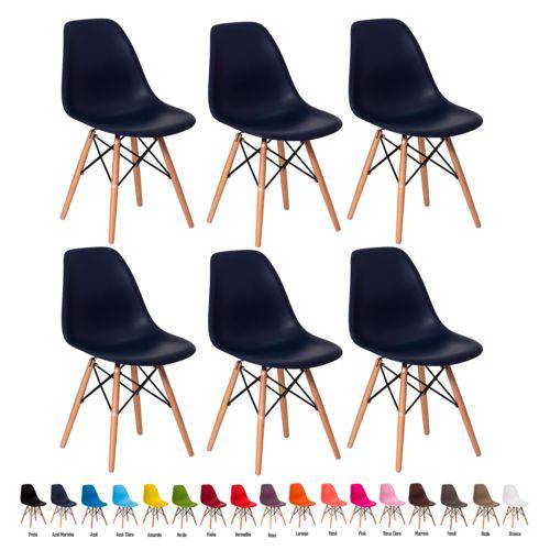 6 Cadeiras Eiffel Eames Dsw Várias Coress - (azul Marinho)