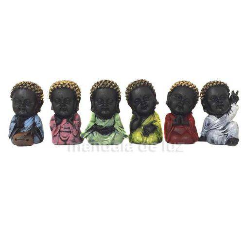 6 Estátuas de Mini Monges Buda Baby Preto 9,5cm - 366