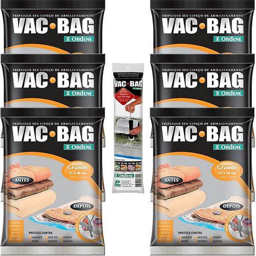 6 Sacos à Vácuo Vac Bag Ordene Grande 55x90 + Bomba Manual