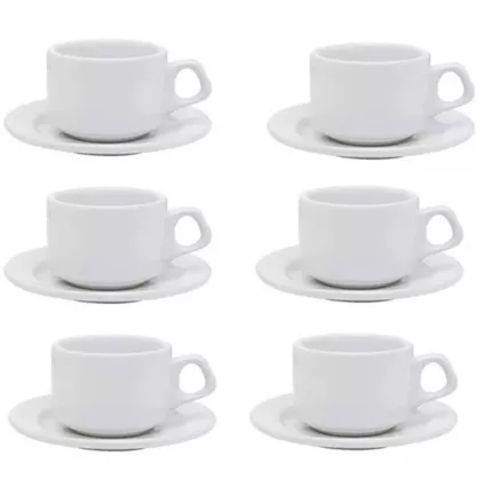 6 Xícaras de Cafe C/pires - 65 Ml - Plus Donna Branco Oxford