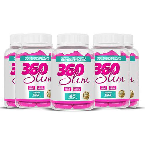 360Slim - Emagrecedor, Quitosana, Psyllium, Biotina , Vitamina C e Cromo - Promoção 5 Unidades