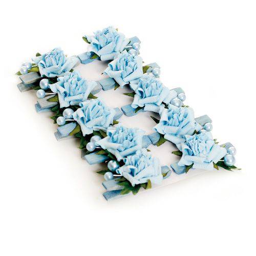 8 Prendedores Floral Azul Decoração Festas