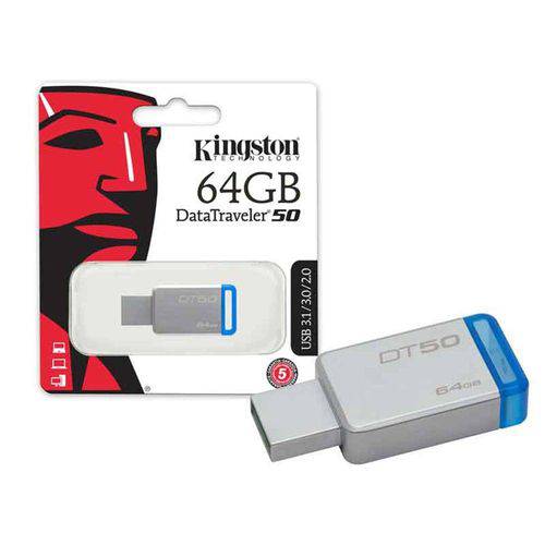 8186 Pen Drive Usb 3.1 Kingston Dt50/64gb Datatraveler 50 64gb Metal Azul