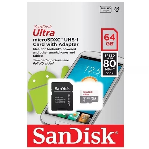 Cartão de Memória 64GB Micro SDXC Classe 10 com Adaptador-Sandisk