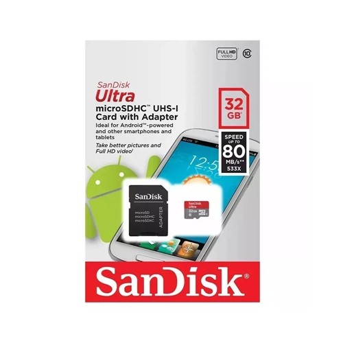 Cartão de Memória 32GB Micro SDHC Classe 10 com Adaptador-Sandisk