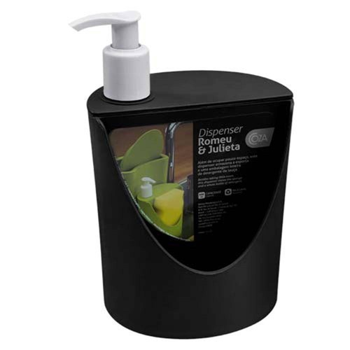 Dispenser Detergente e Esponja para Pia Romeu e Julieta 600ml Preto 10837/0008 - Coza