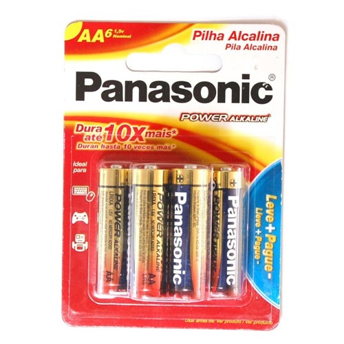 Pilha Alcalina Pequena AA com 6 - Panasonic