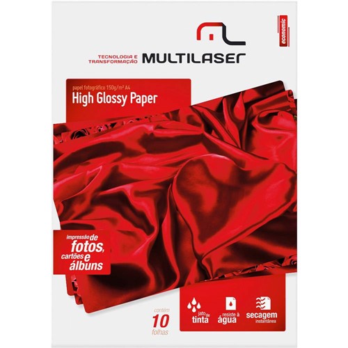 Papel Glossy A4 com 10 Folhas 150g - PE002 - Multilaser