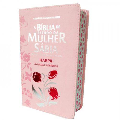 A Bíblia de Estudo da Mulher Sábia com Harpa - Luxo Rosa