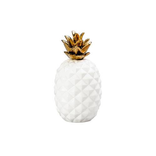 Abacaxi para Decoração de Cerâmica com Coroa Dourada Lyor 28cm